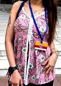 Pink Floral Print Kurti with Lace Trim