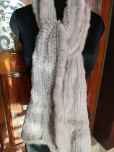 Elegant Grey Real Fur Scarf