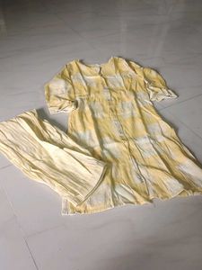 Yellow Striped Kurta and Pants Set