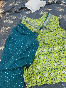 Green Floral Block Print Kurta Set