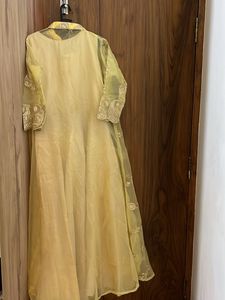 Silk Ethnic Gown with Organza Cape