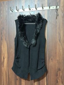 Black Fur  Sleeveless Knit Vest