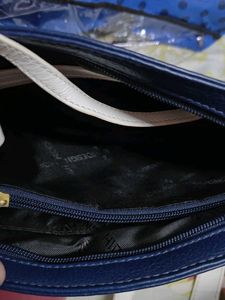 Hidesign Navy &amp; White Leather Crossbody Bag