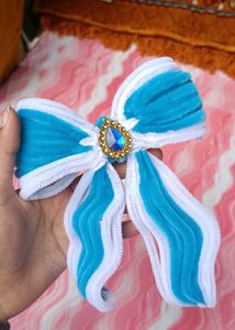 Handmade Blue & White Bow Hair Clip