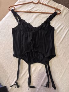 Black Lace Corset with Garter Straps