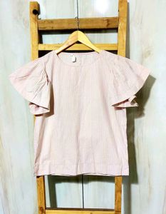 Chic Striped Flutter Sleeve Top Size-36