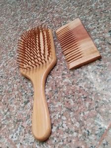 Wooden Hair Brush and Comb Set