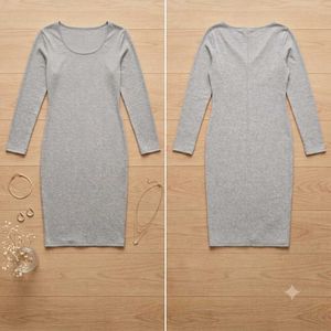 Chic Gray Bodycon Dress full sleeves
