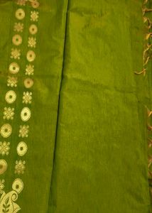 Elegant Olive Green Saree with Gold Border