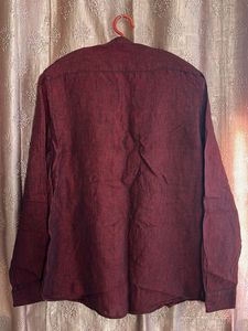 Men's Maroon Band Collar Shirt