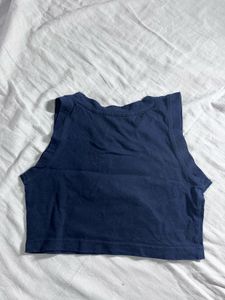 Navy blue Crop Top with Graphic Print