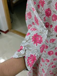 Floral Printed Aline Kurti Pink Color