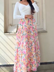 Chic Floral Print Tiered Maxi Skirt