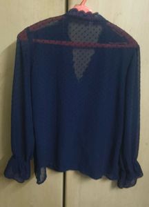 Chic Navy Polka Dot Sheer Blouse