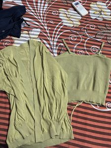 Cute Olive Green Tank Top With Shrug