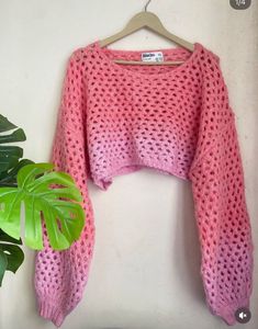 Pink Ombre Crochet Crop Sweater