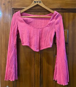 Pink Bell Sleeve Cropped Top