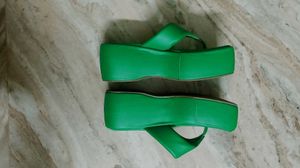 Green Square Toe Thong Sandals