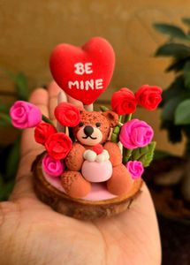 🌹 Be Mine Teddy — Handmade Clay Showpiece 🧸❤️
