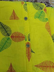Vibrant Yellow Leaf Print Kurta