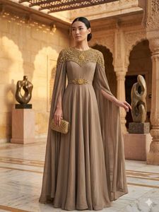 Elegant Embellished Cape Gown