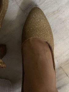 Gold Glitter Heels with Ankle Tie