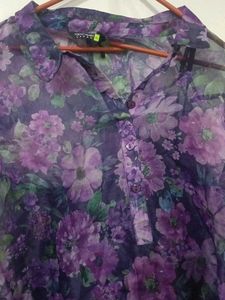 Sheer Floral Print Shirt Dress