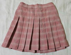 Pink Plaid Pleated Mini Skirt