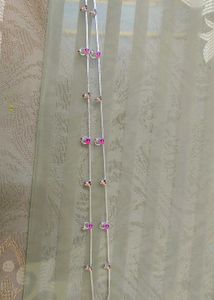 Elegant Silver Anklets with Pink and Black Stones
