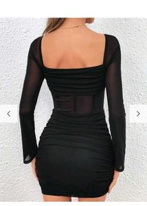 Chic Black Sheer Mesh Ruched Dress