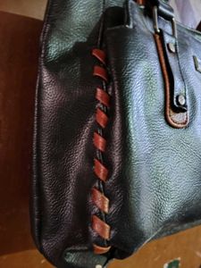 Black Leather Handbag with Brown Accents