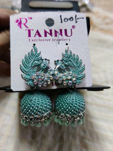 Jhumkas Sea Green Colour Peacock Design