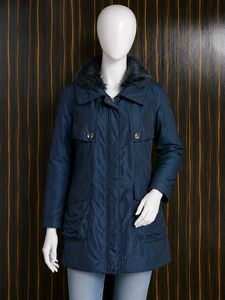 Elegant Blue Fur Collar Coat