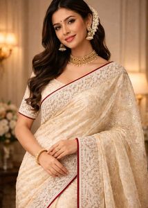 Golden Saari with cutwork border original baraso