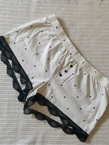 White Polka Dot Pajama Shorts with Lace Trim