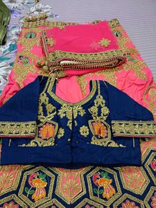 Pink Net Dupatta with Gold Embroidery