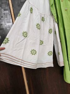 Green Embroidered Kurta with White Pants