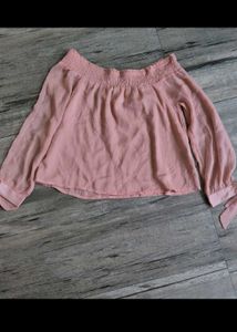 Pink Off-Shoulder Smocked Blouse