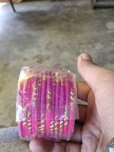 Pink Bangles with Gold Embellishments