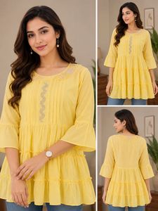 Yellow Tiered Embroidered Top