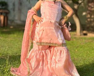 Girls Pink Embroidered Sharara Set with Dupatta