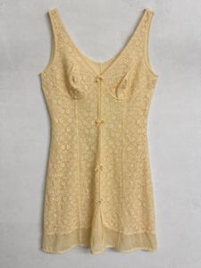 Vintage Yellow Lace Slip Dress
