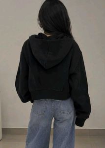 Black Cropped Zip-Up Hoodie