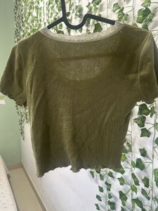 Olive Green Lace Trim Crop Top