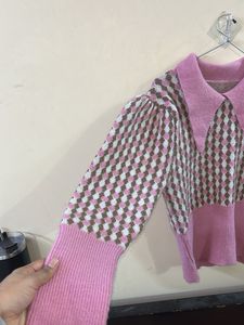 Pink &amp; Brown Pattern Knit Sweater