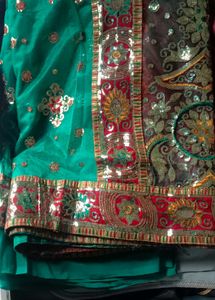 Emerald & Maroon Embroidered Saree