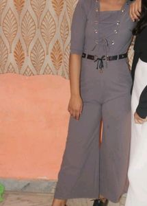 Grey Jumpsuit With Belt