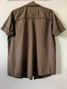 Brown Short Sleeve Button-Up Shirt