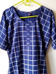 Brand New Blue Checked Round Neck Kurta( From Abroad)