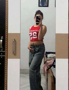 Red Ribbed Crop Top with "Authentic 25"
